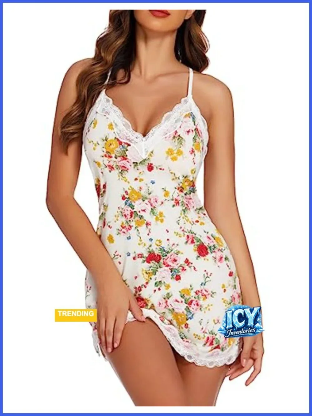Sheer Lace Babydoll Chemise Nightgown Women Sleepwear Slip Dress